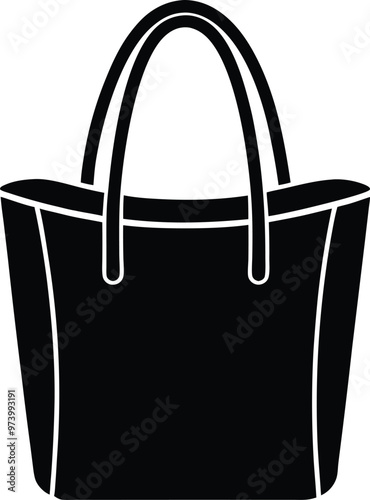 Tote bag silhouette Vector Icon, Illustration on black and white.