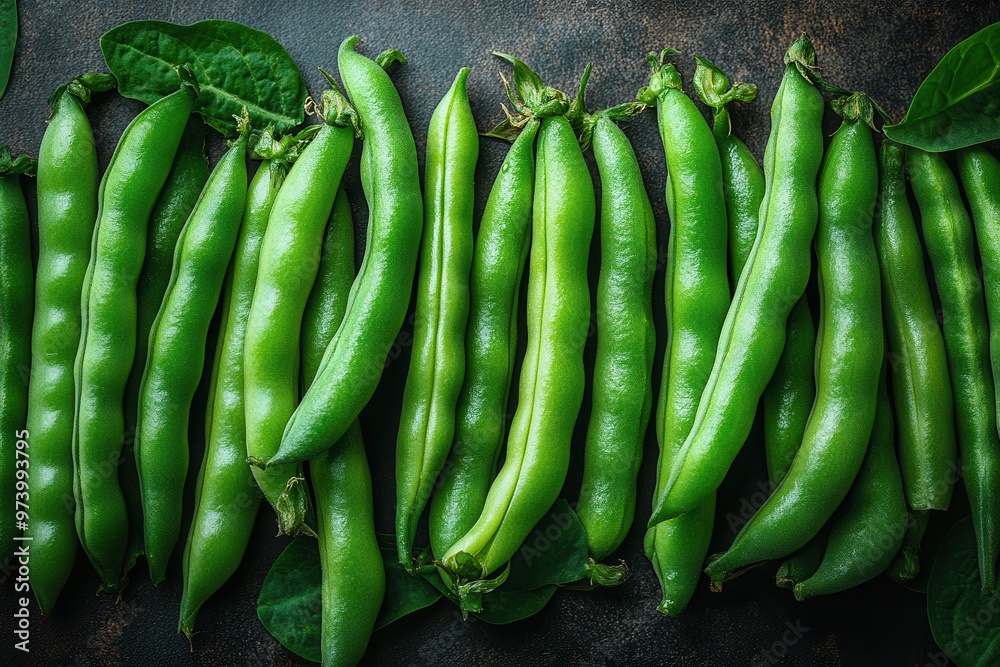 Fresh green peas arranged beautifully on a dark surface, highlighting their vibrant color and natural texture. Fresh green peas arranged beautifully on a dark surface, highlighting their vibrant color and natural texture.