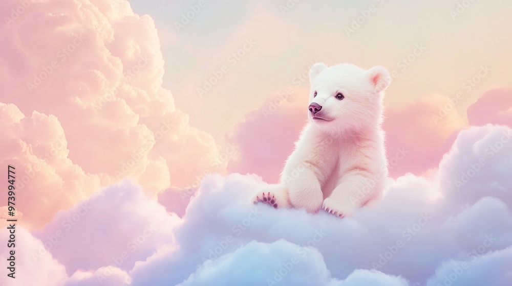 Adorable Fluffy Bear Cub on Cotton Candy Clouds Adorable Fluffy Bear Cub on Cotton Candy Clouds