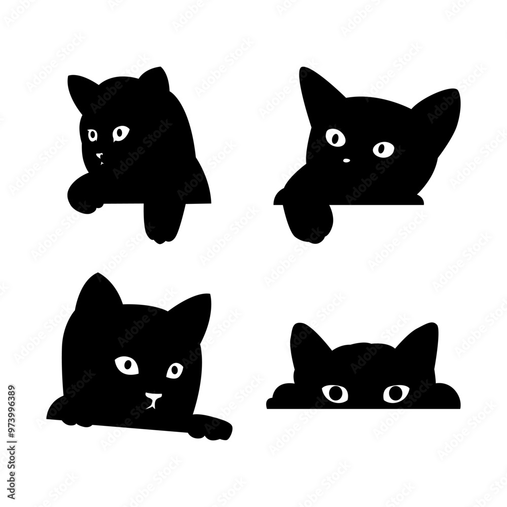 Set of black silhouette cats in different poses Set of black silhouette cats in different poses