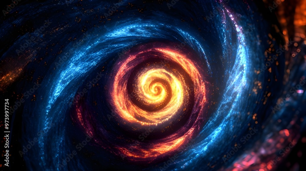 Abstract Swirling Galaxy with Blue and Orange Lights. Abstract Swirling Galaxy with Blue and Orange Lights.