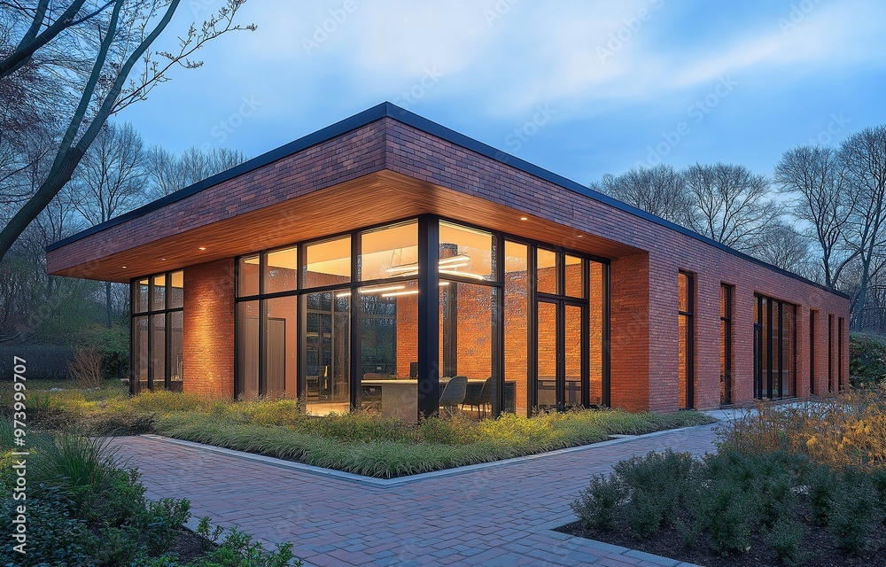 Large windows and a brick facade with wood accents characterize the dental practice. Large windows and a brick facade with wood accents characterize the dental practice.