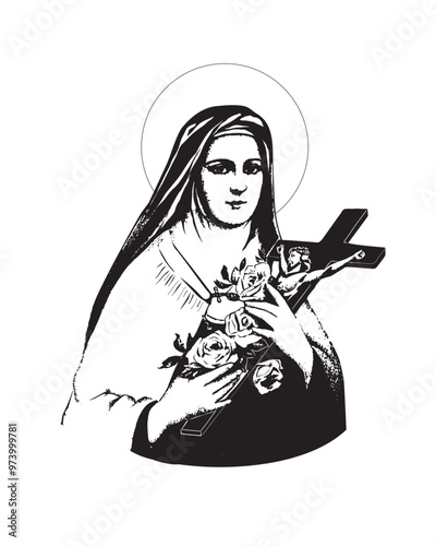 Saint Therese of Child Jesus Illustration Catholic religious Vector 