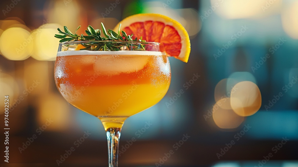 An exquisite cocktail glass brimming with a vibrant drink and adorned with citrus and herbs, capturing a celebratory vibe. An exquisite cocktail glass brimming with a vibrant drink and adorned with citrus and herbs, capturing a celebratory vibe.