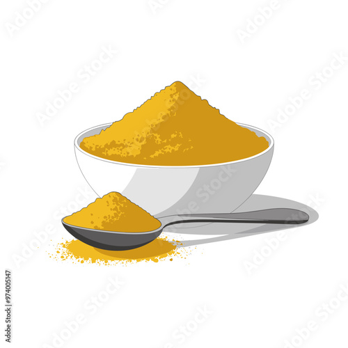 Vector Illustration of a Bowl Filled with Curry Powder