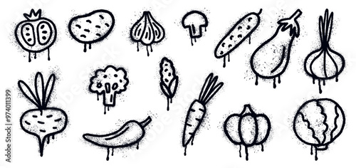 Vector collection of vegetables hand-drawn in graffiti style
