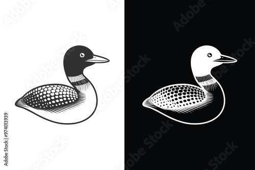 Simple and Elegant Loon Silhouette. Black Vector Art on White photo