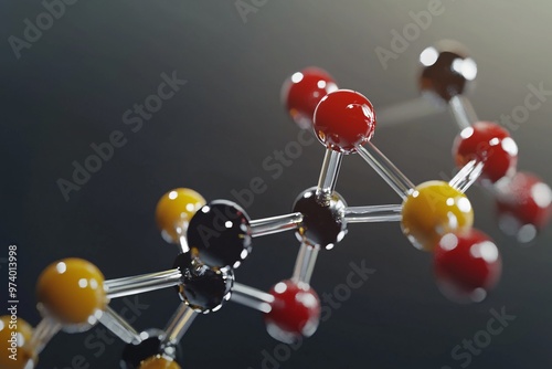 A meticulously detailed illustration of a thiopyran molecule, highlighting its chemical structure, bonds, and angles for educational insights. photo