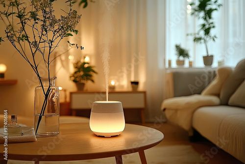 Cozy living room with diffuser and warm lighting