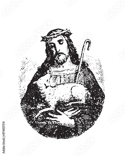 Jesus Christ holding Lamb Christian religious Illustration 