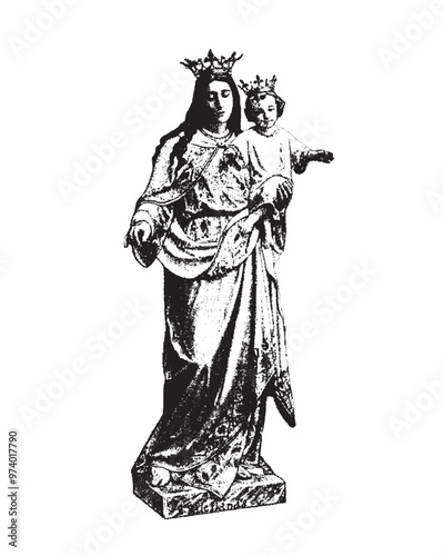 Our Lady help of Christians vector Madonna and Child Jesus catholic religious illustration