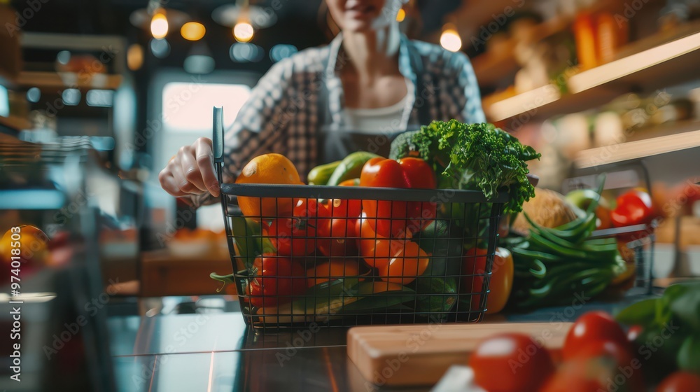Individual adding locally sourced ingredients to their online shopping basket Individual adding locally sourced ingredients to their online shopping basket