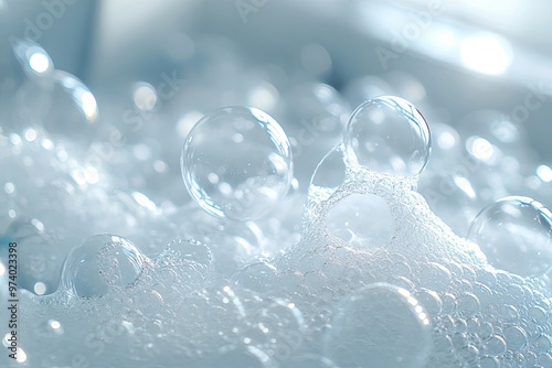 Close-up of soap bubbles in soft light