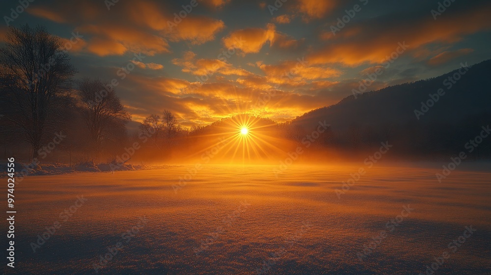 A Beautiful and Serene Sunrise Over a Calm Landscape Perfect for Relaxation and Inspiration A Beautiful and Serene Sunrise Over a Calm Landscape Perfect for Relaxation and Inspiration