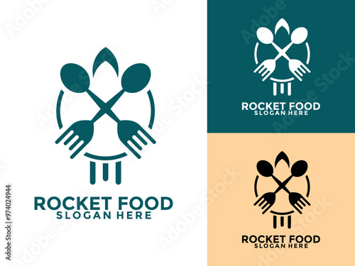 Rocket combination with spoon and fork logo concept. Fast food delivery with rocket logo template