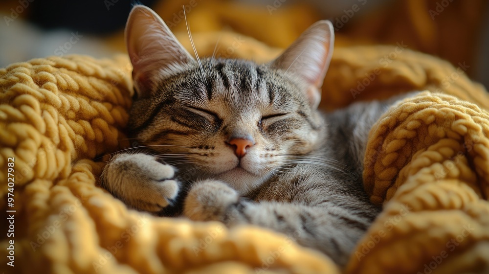 Close-Up of a Cat Sleeping on a Cozy Blanket Capturing Peaceful Moments for Pet Lovers Close-Up of a Cat Sleeping on a Cozy Blanket Capturing Peaceful Moments for Pet Lovers