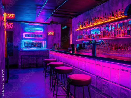 A neon bar with neon lights and neon signs