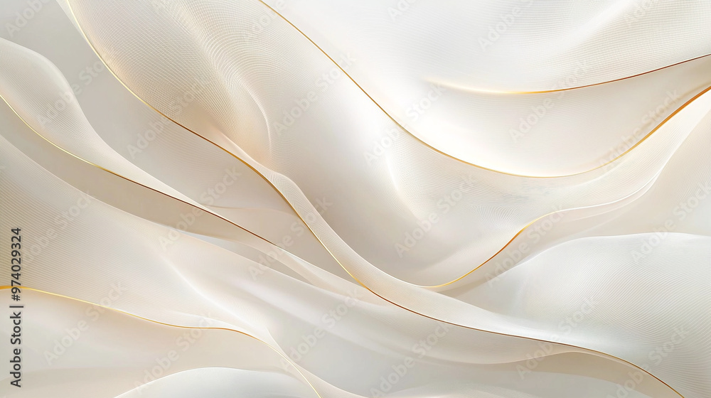 Fototapeta premium This image displays an elegant and luxurious abstract background with soft, flowing waves in a beige and cream color palette.