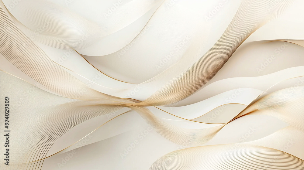 This image displays an elegant and luxurious abstract background with soft, flowing waves in a beige and cream color palette. This image displays an elegant and luxurious abstract background with soft, flowing waves in a beige and cream color palette.
