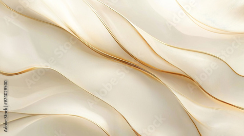 This image displays an elegant and luxurious abstract background with soft, flowing waves in a beige and cream color palette.