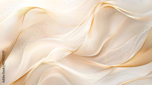 This image displays an elegant and luxurious abstract background with soft, flowing waves in a beige and cream color palette.