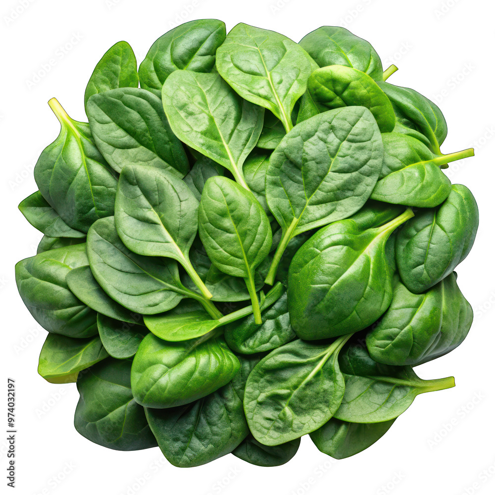 Spinach leave pile top view isolated on transparent background Spinach leave pile top view isolated on transparent background