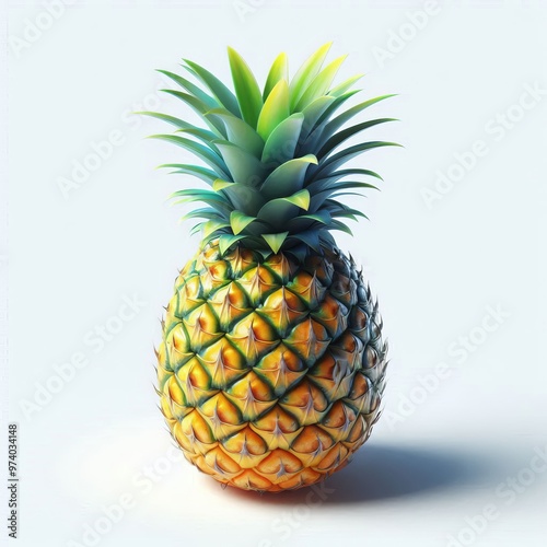 Ripe, juicy pineapple isolated on white background, perfect for healthy tropical treats photo