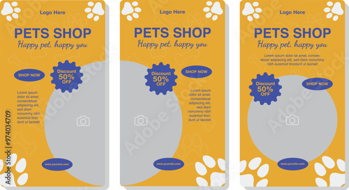 Set of Social media Story templates for pet shop, dog grooming and sale promotion with image area