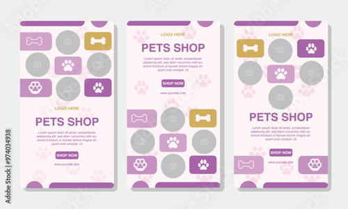 Set of Social media Story templates for pet shop, dog grooming and sale promotion with image area