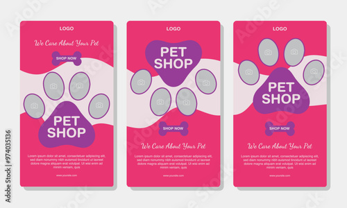 Set of Social media Story templates for pet shop, dog grooming and sale promotion with image area