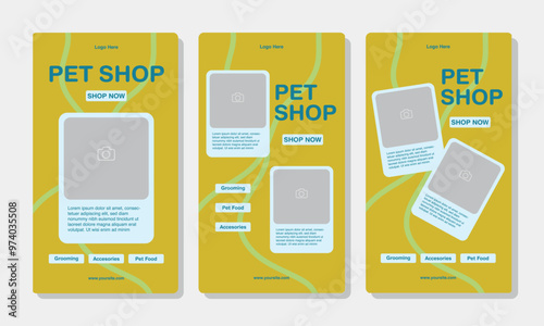 Set of Social media Story templates for pet shop, dog grooming and sale promotion with image area