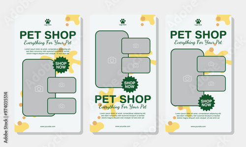 Set of Social media Story templates for pet shop, dog grooming and sale promotion with image area
