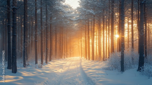 A Serene Winter Forest Scene Capturing Tranquility and Beautiful Snow-Covered Trees for Seasonal Inspiration