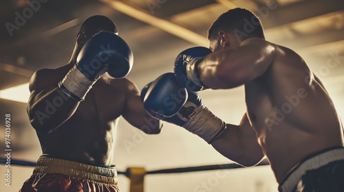 Deaf men's boxing match, showcasing athletes using visual cues and adapted communication methods in the ring photo