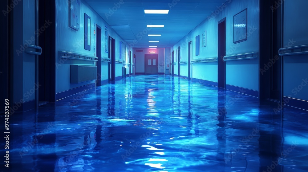 A hospital floor made of liquid glass A hospital floor made of liquid glass