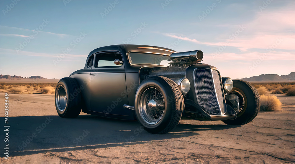 Beautiful unique black vintage hot rat rod car, automotive background, tuning template, wallpaper, auto transport