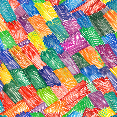 Children's shading with pencil, felt-tip pen, pastel. Naive coloured squares coloured by a child's uncertain, but very diligent hand.