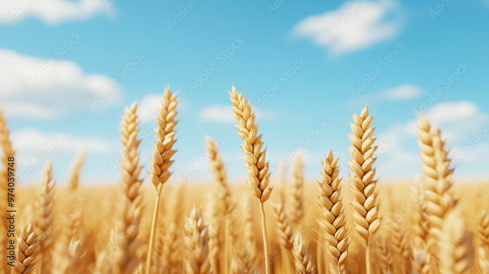 Golden wheat field with tall stalks against a bright blue sky, capturing a natural farming scene and symbolizing agricultural growth and harvest. Golden wheat field with tall stalks against a bright blue sky, capturing a natural farming scene and symbolizing agricultural growth and harvest.
