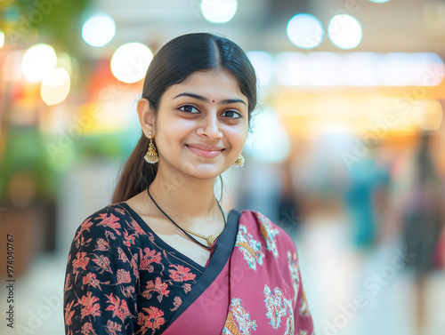 portrait of a woman in the bright mall background