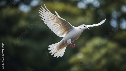 Graceful white dove in flight symbolizing peace and freedom.