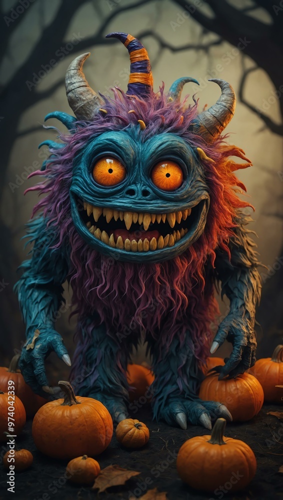 Halloween-themed colored pencil monster illustration. Halloween-themed colored pencil monster illustration.