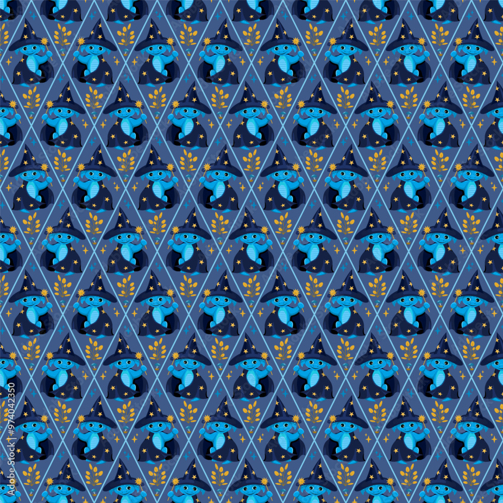 seamless autumn pattern with a dragon and twigs, mushrooms for Halloween seamless autumn pattern with a dragon and twigs, mushrooms for Halloween