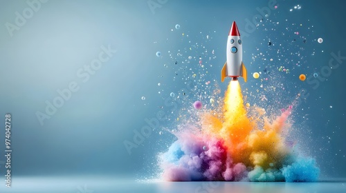 Wallpaper Mural A colorful rocket launching into a vibrant explosion of smoke and sparks, symbolizing innovation and creativity. Torontodigital.ca