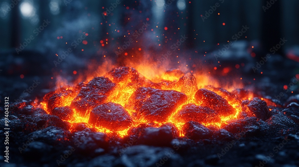 Glowing embers in a campfire Glowing embers in a campfire