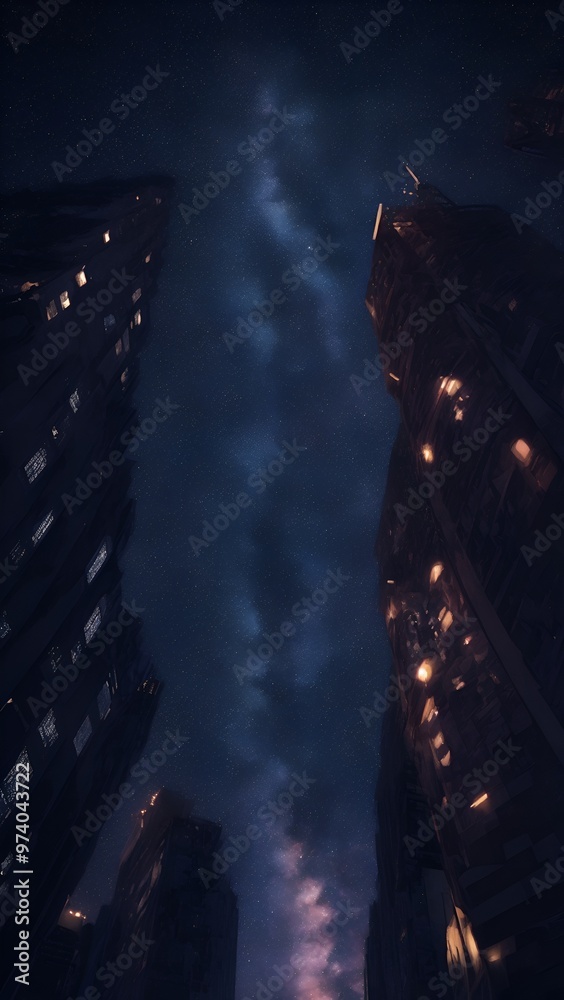 Obraz premium 大都市から見え上げる星空が美しい