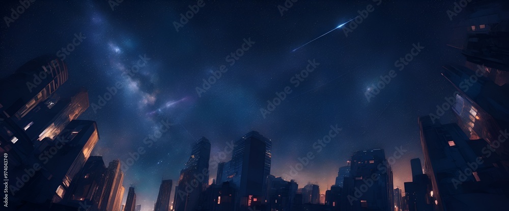 Obraz premium 大都市から見え上げる星空が美しい