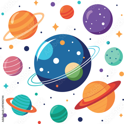 Colorful Rings Stars in Space Circle of planets with the words planets vector illustration photo