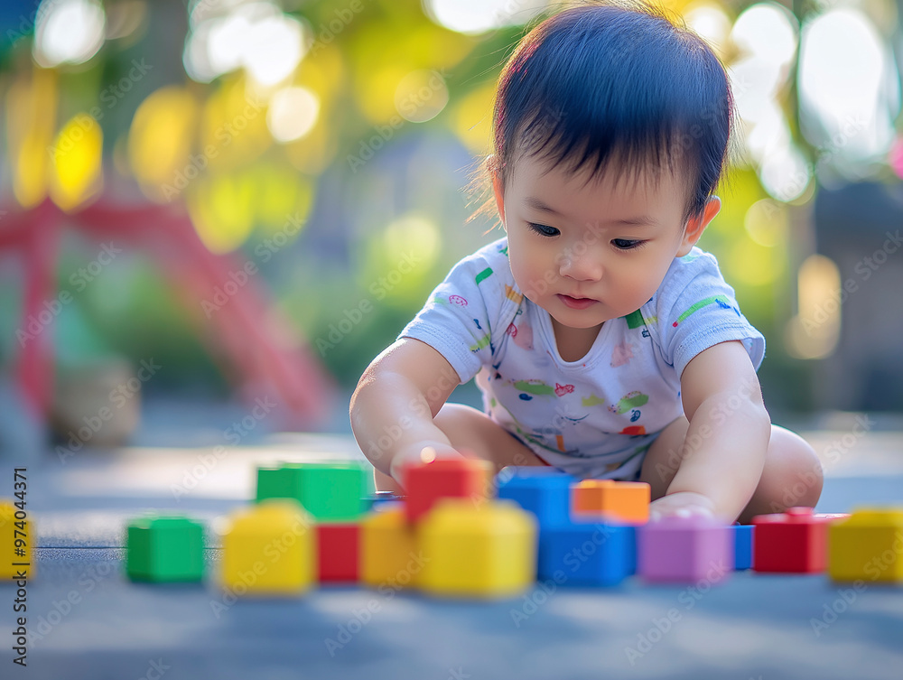 Obraz premium A child plays with toy blocks