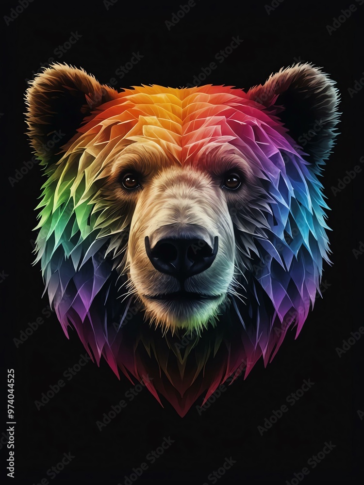 Rainbow-gradient bear head vector on a black backdrop Rainbow-gradient bear head vector on a black backdrop