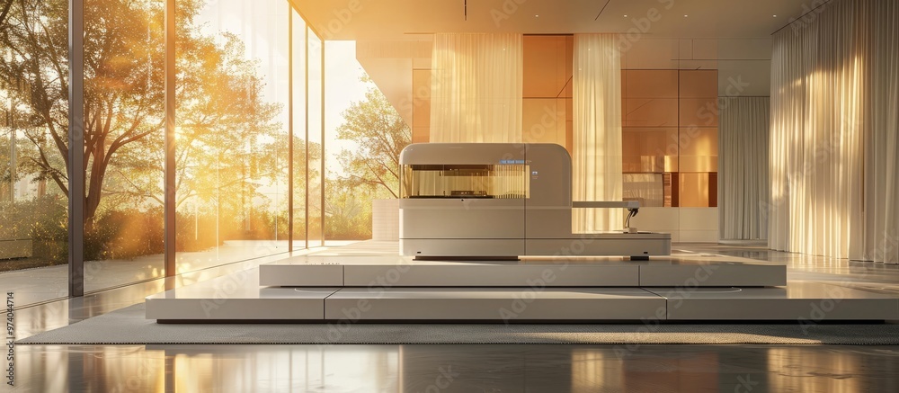 Obraz premium Stunning modern architectural design showcasing a sleek and minimalist glass facade with panoramic views of the surrounding nature and cityscape This high end